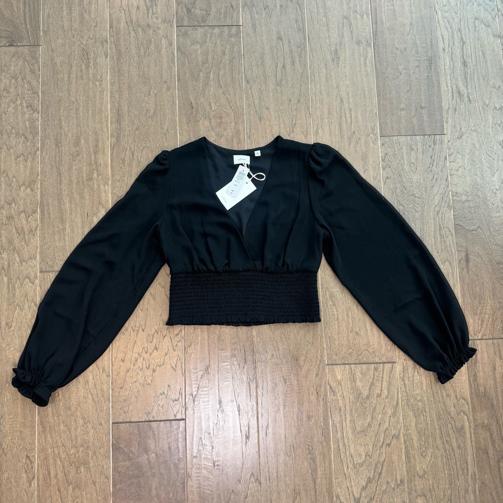 NWT! Aritzia Wilfred Wistful Blouse - Black Puff Sleeve Cropped Boho Top - Picture 3 of 12